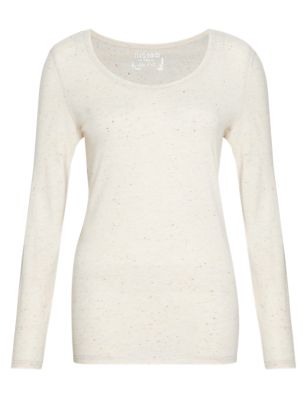 Cotton Rich Flecked Long Sleeved T-Shirt Image 2 of 4