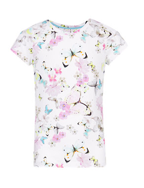 Cotton Rich Floral & Butterfly Print Girls T-Shirt (5-14 Years) Image 2 of 3