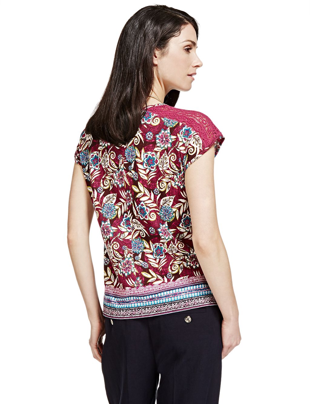 Cotton Rich Floral & Geometric Print Top with Linen 4 of 4