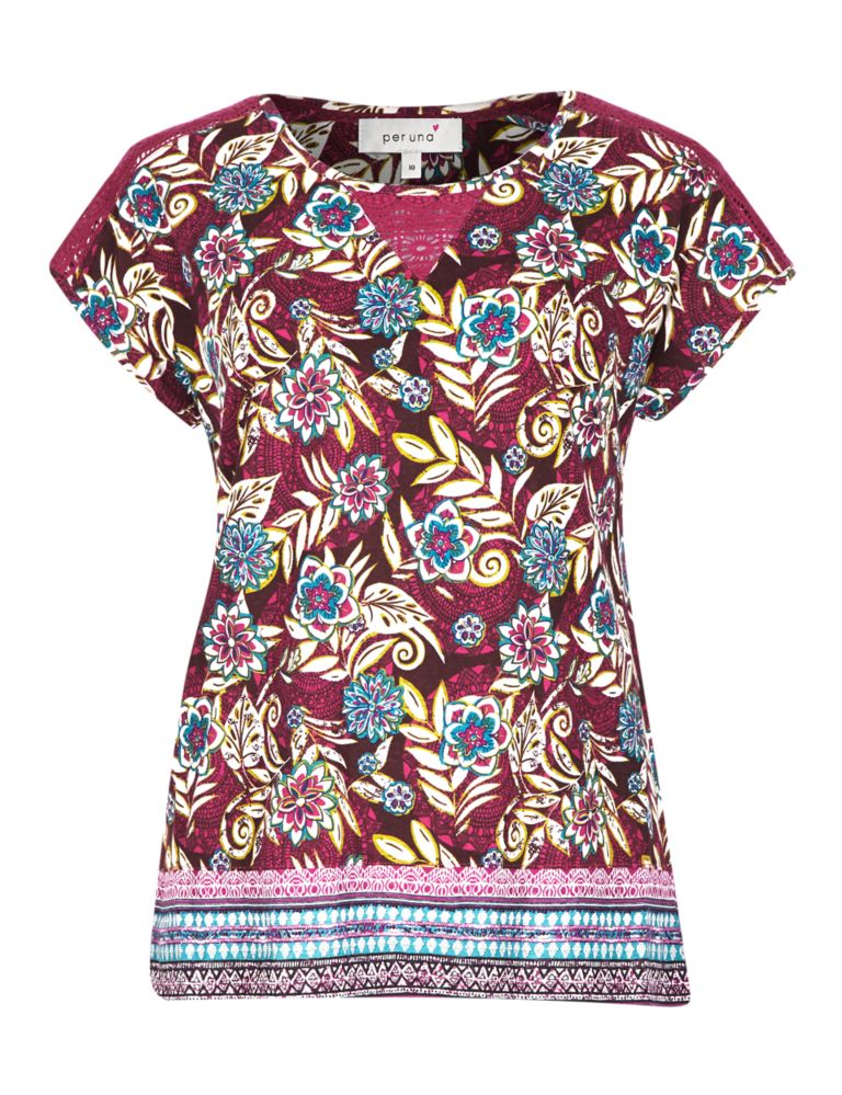 Cotton Rich Floral & Geometric Print Top with Linen 3 of 4
