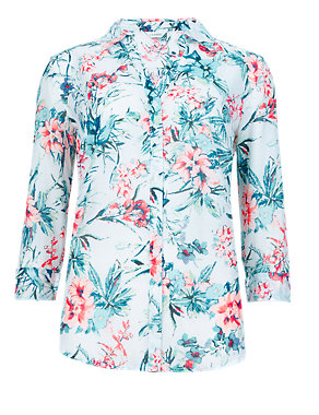 Cotton Rich Floral Blouse with Silk Image 2 of 4