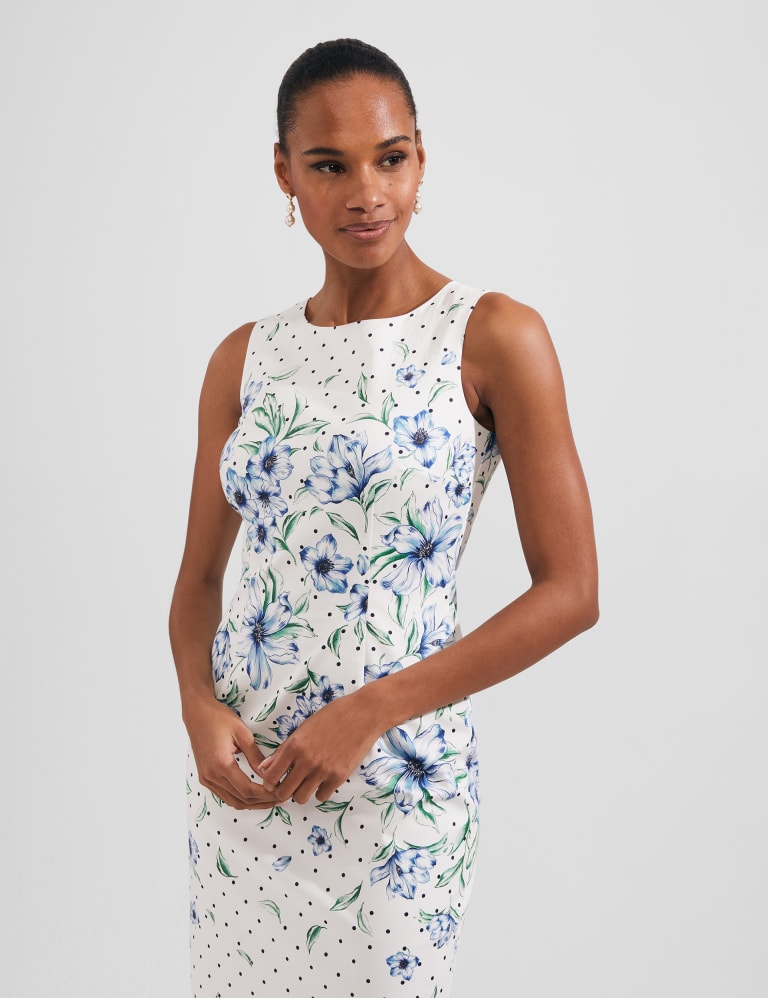 Cotton Rich Floral Knee Length Shift Dress HOBBS M S
