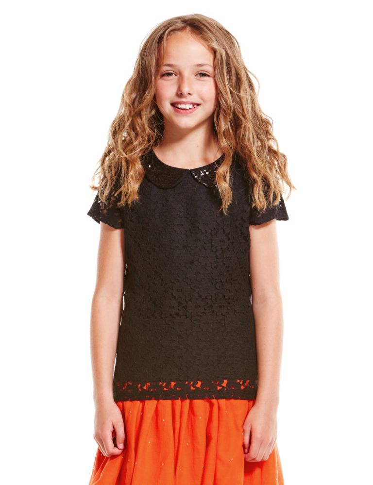 Cotton Rich Floral Lace Blouse (5-14 Years) 1 of 5