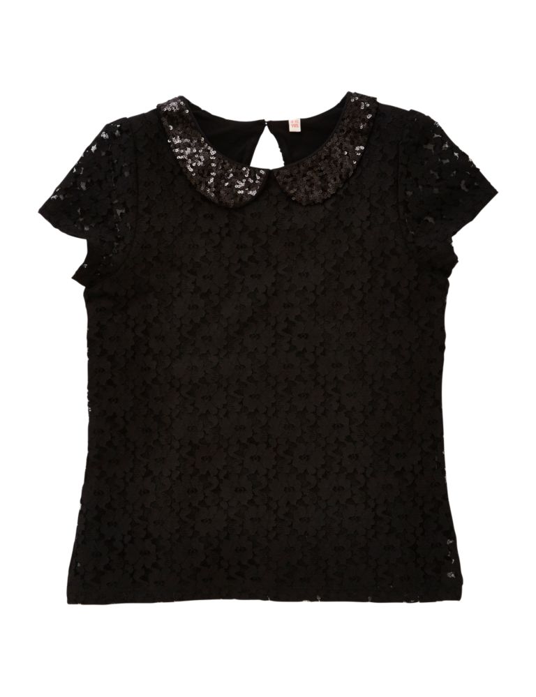 Cotton Rich Floral Lace Blouse (5-14 Years) 2 of 5