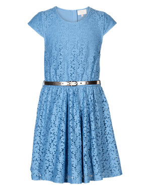 Cotton Rich Floral Lace Dress with Belt (5-14 Years) Image 2 of 3