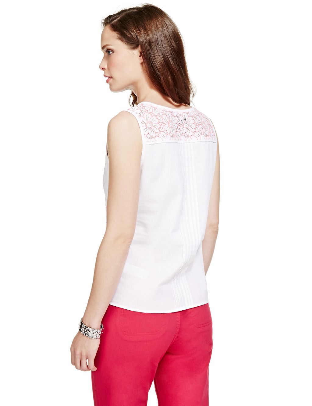 Cotton Rich Floral Lace Panelled Vest Top 4 of 4