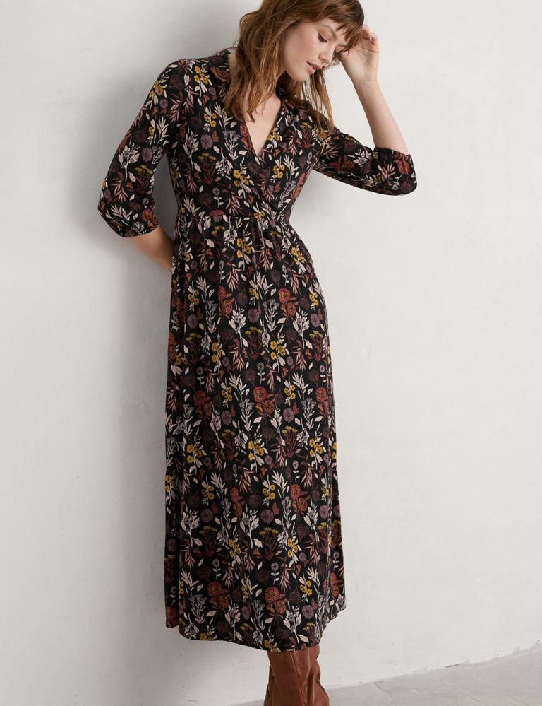 Cotton Rich Floral Midaxi Waisted Dress 1 of 5