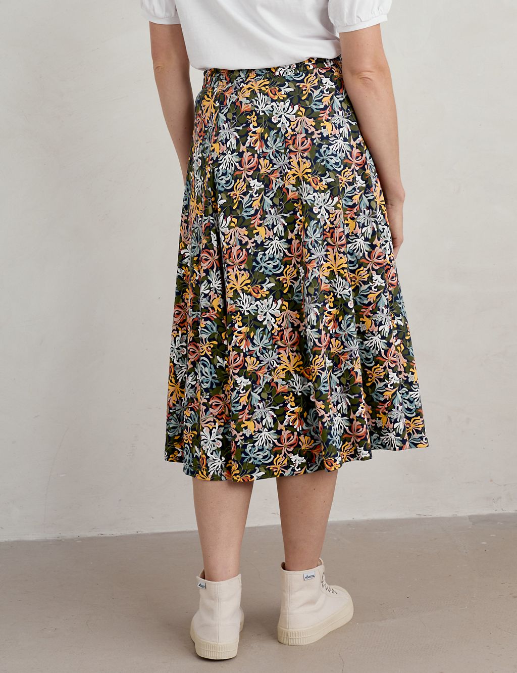 Cotton Rich Floral Midi A-Line Skirt 4 of 6