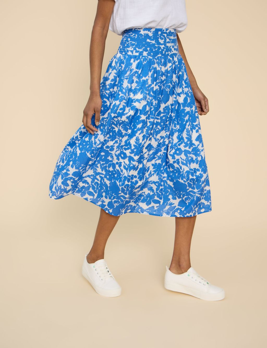 Cotton Rich Floral Midi A-Line Skirt 2 of 6