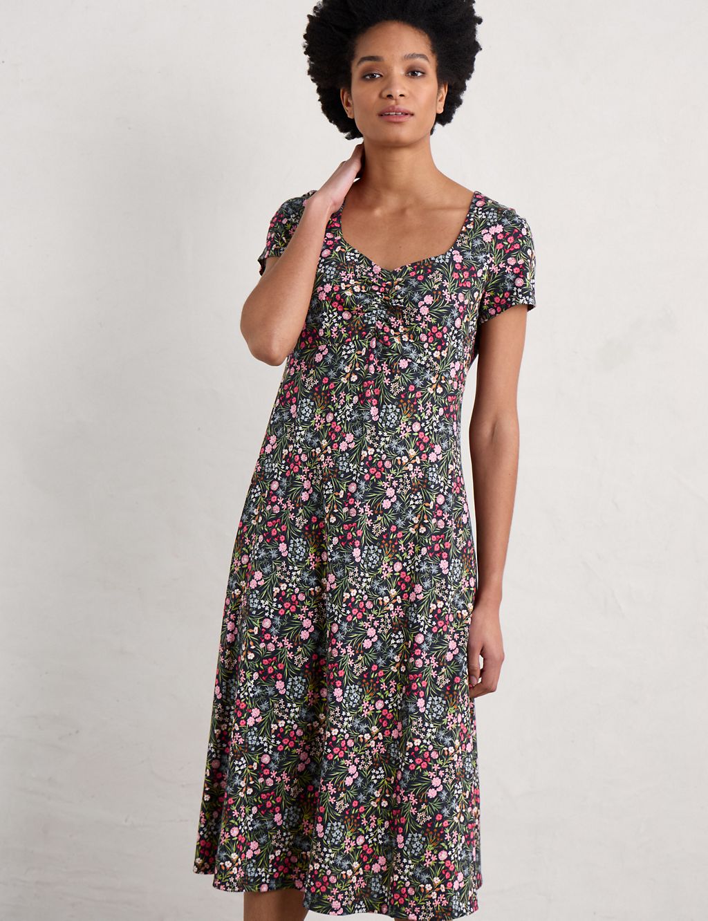 Cotton Rich Floral Midi Waisted Dress 2 of 5