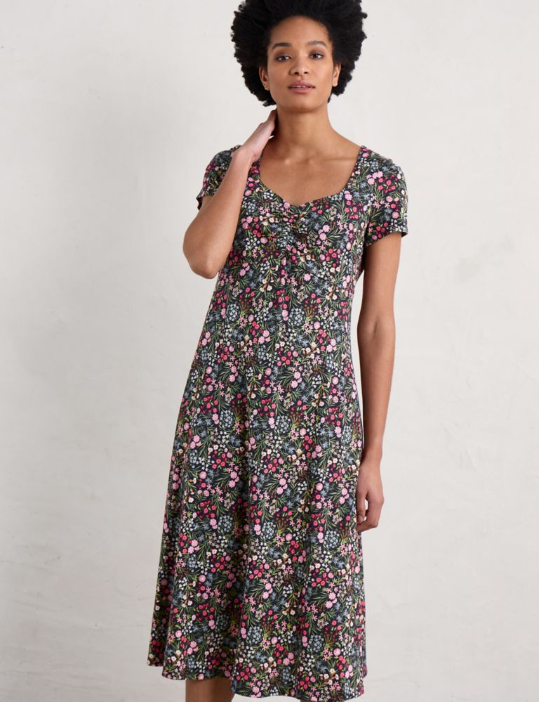 Cotton Rich Floral Midi Waisted Dress 3 of 5