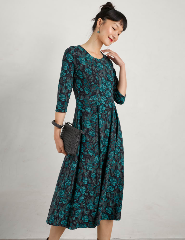 Cotton Rich Floral Midi Waisted Dress Seasalt Cornwall M S