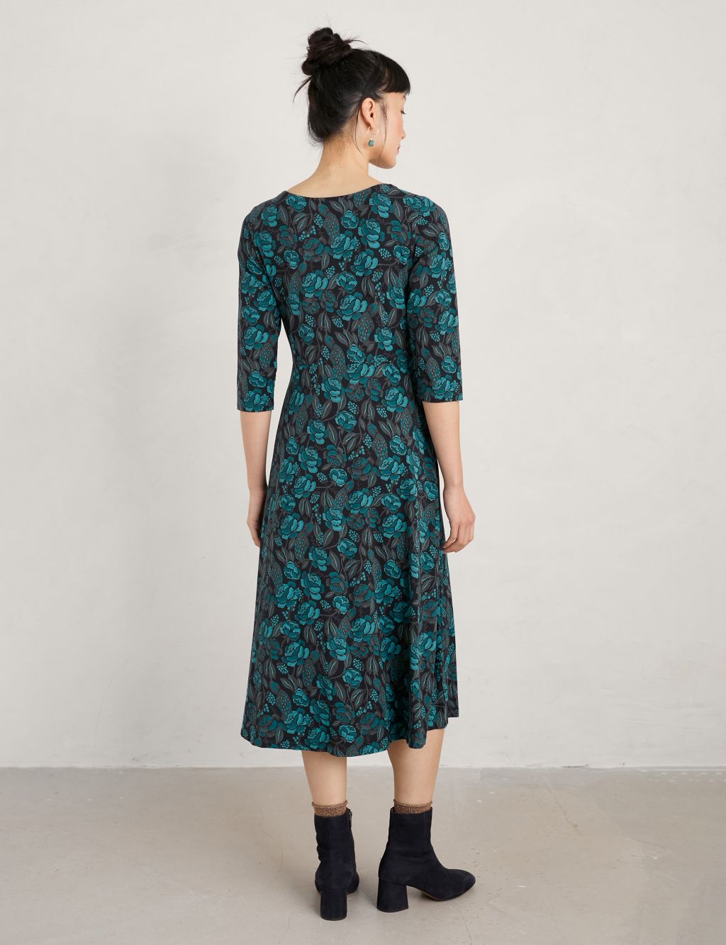 Cotton Rich Floral Midi Waisted Dress 4 of 5