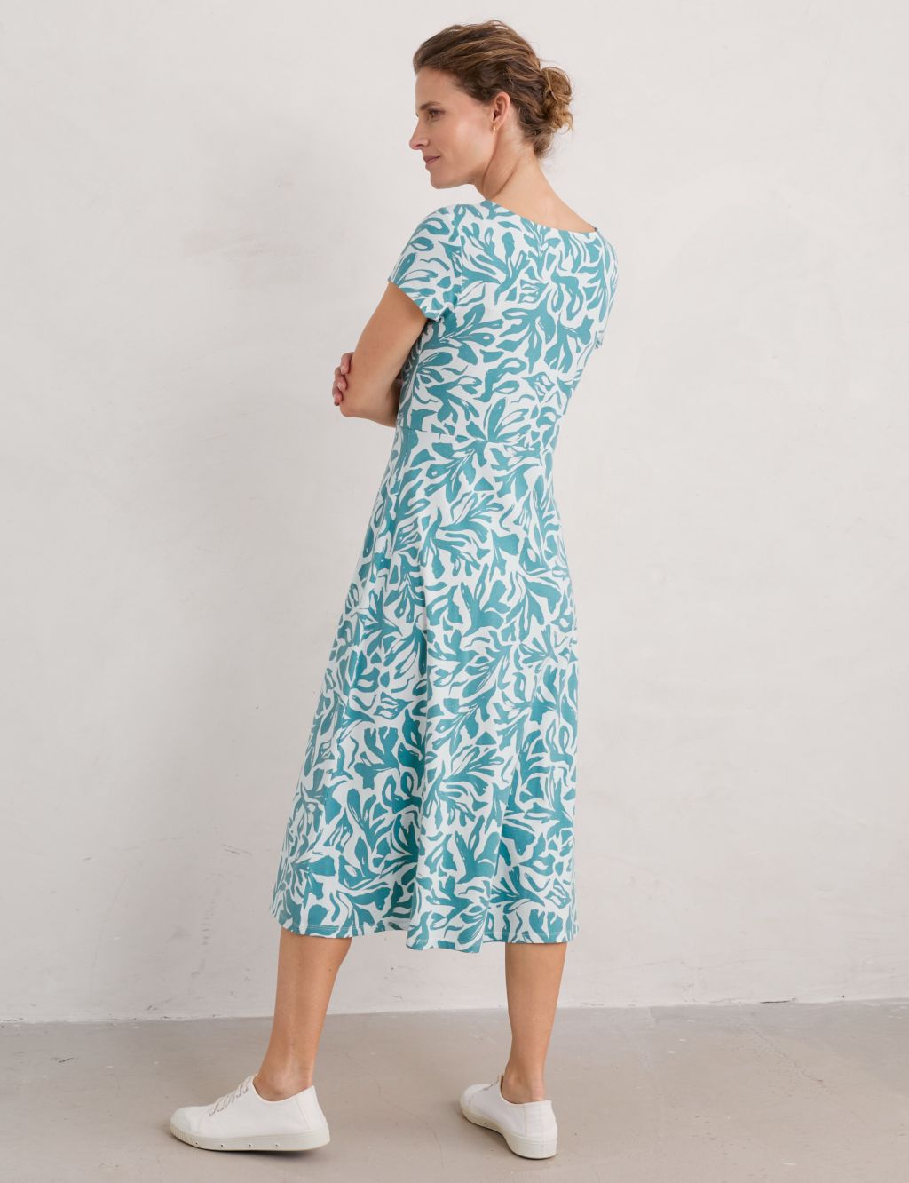 Cotton Rich Floral Midi Waisted Dress 2 of 4