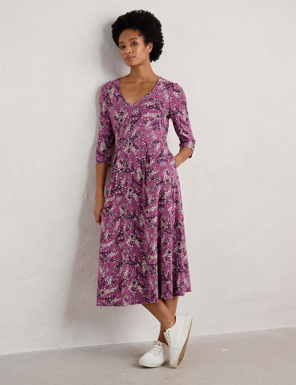 Cotton Rich Floral Midi Waisted Dress 3 of 5