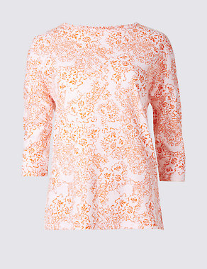 Cotton Rich Floral Print 3/4 Sleeve T-Shirt Image 2 of 5