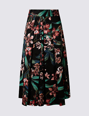 Cotton Rich Floral Print A-Line Midi Skirt Image 2 of 5