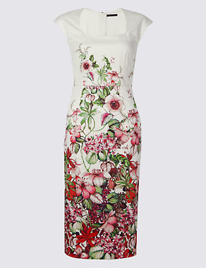 Cotton Rich Floral Print Bodycon Midi Dress Image 2 of 4