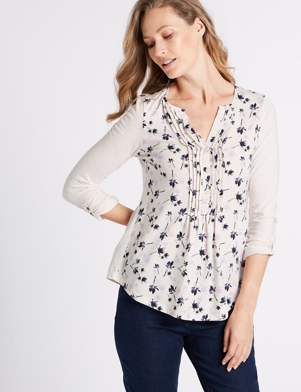Cotton Rich Floral Print Long Sleeve Top 2 of 5