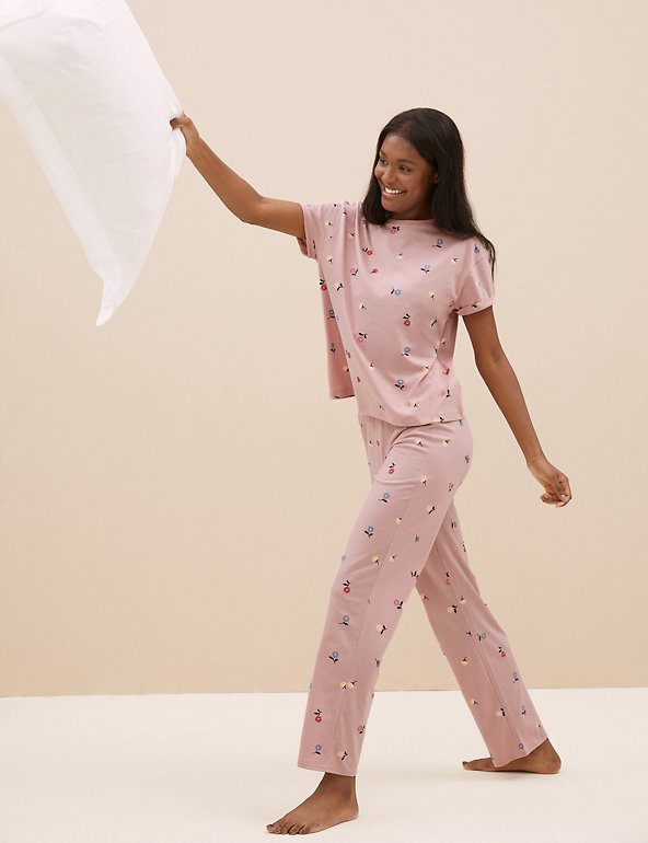 Marks & Spencer Star Print Pyjamas Set Cotton Top & Long Pants M&S Sleepwear 