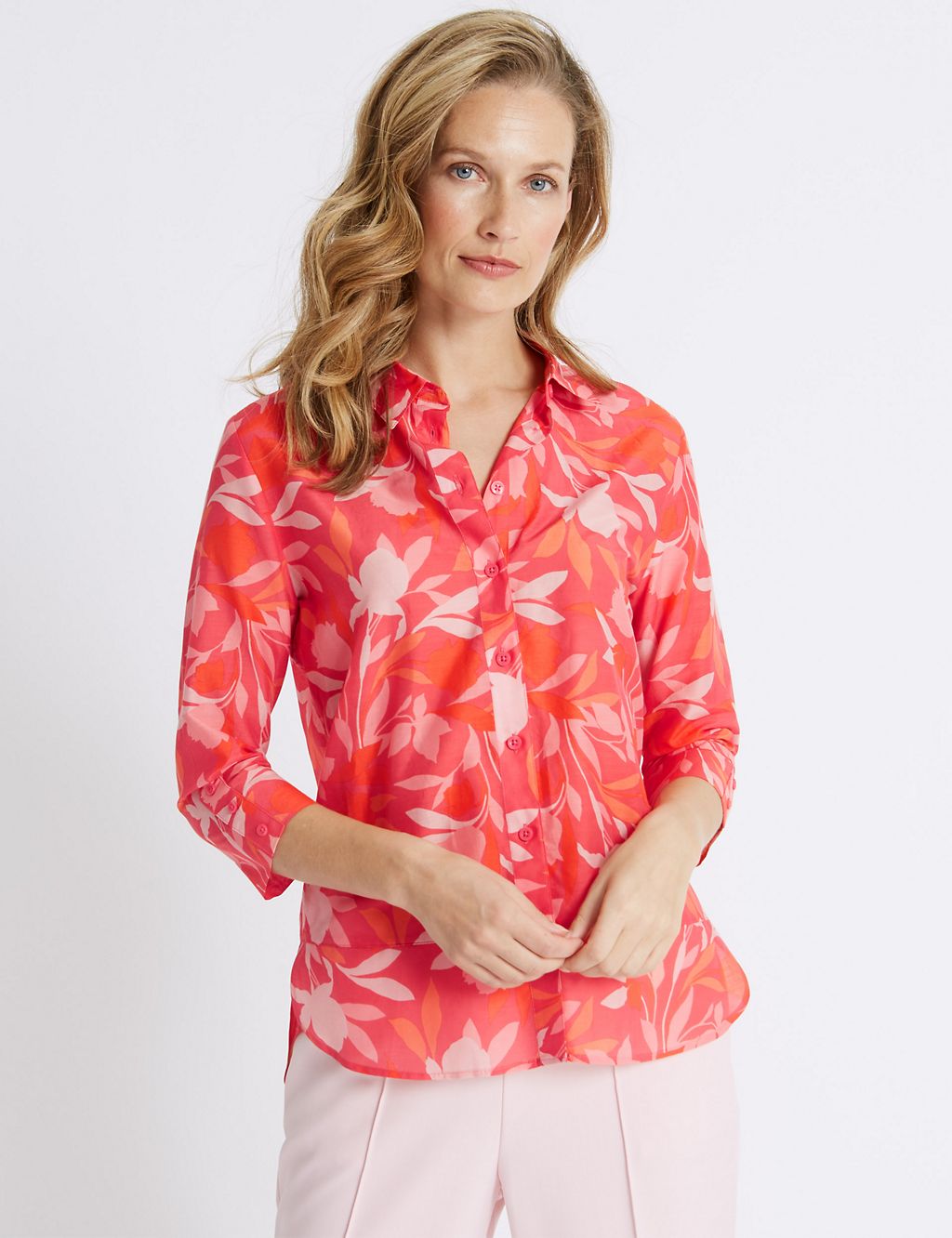 Cotton Rich Floral Print Shirt with Silk 3 of 5