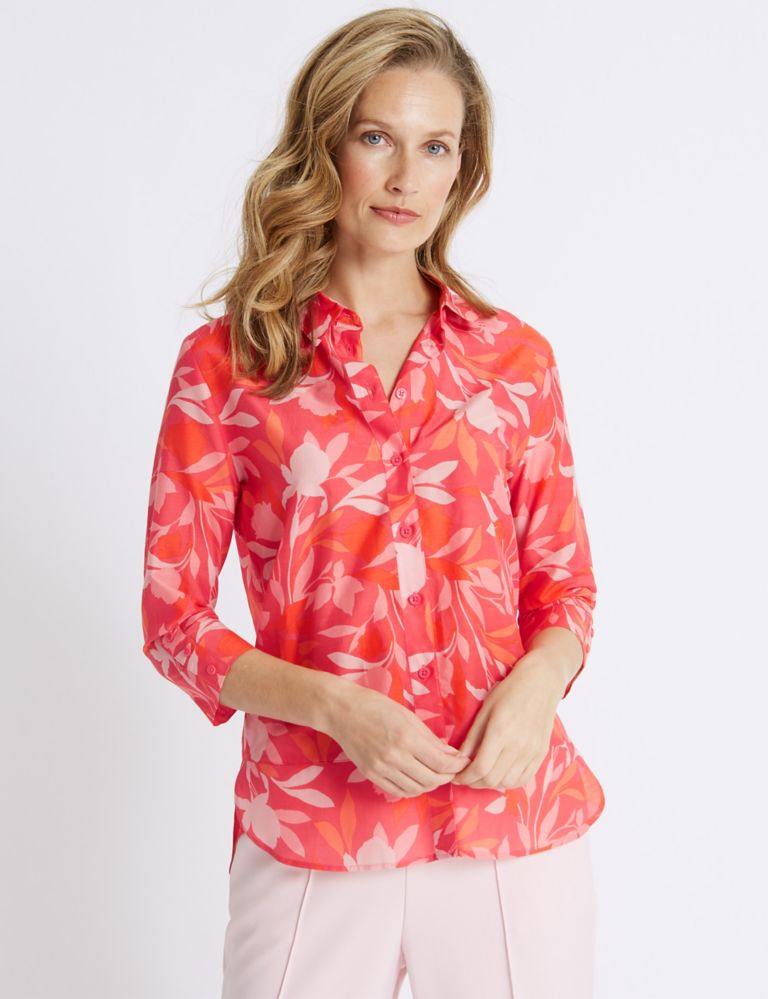 Cotton Rich Floral Print Shirt with Silk 1 of 5