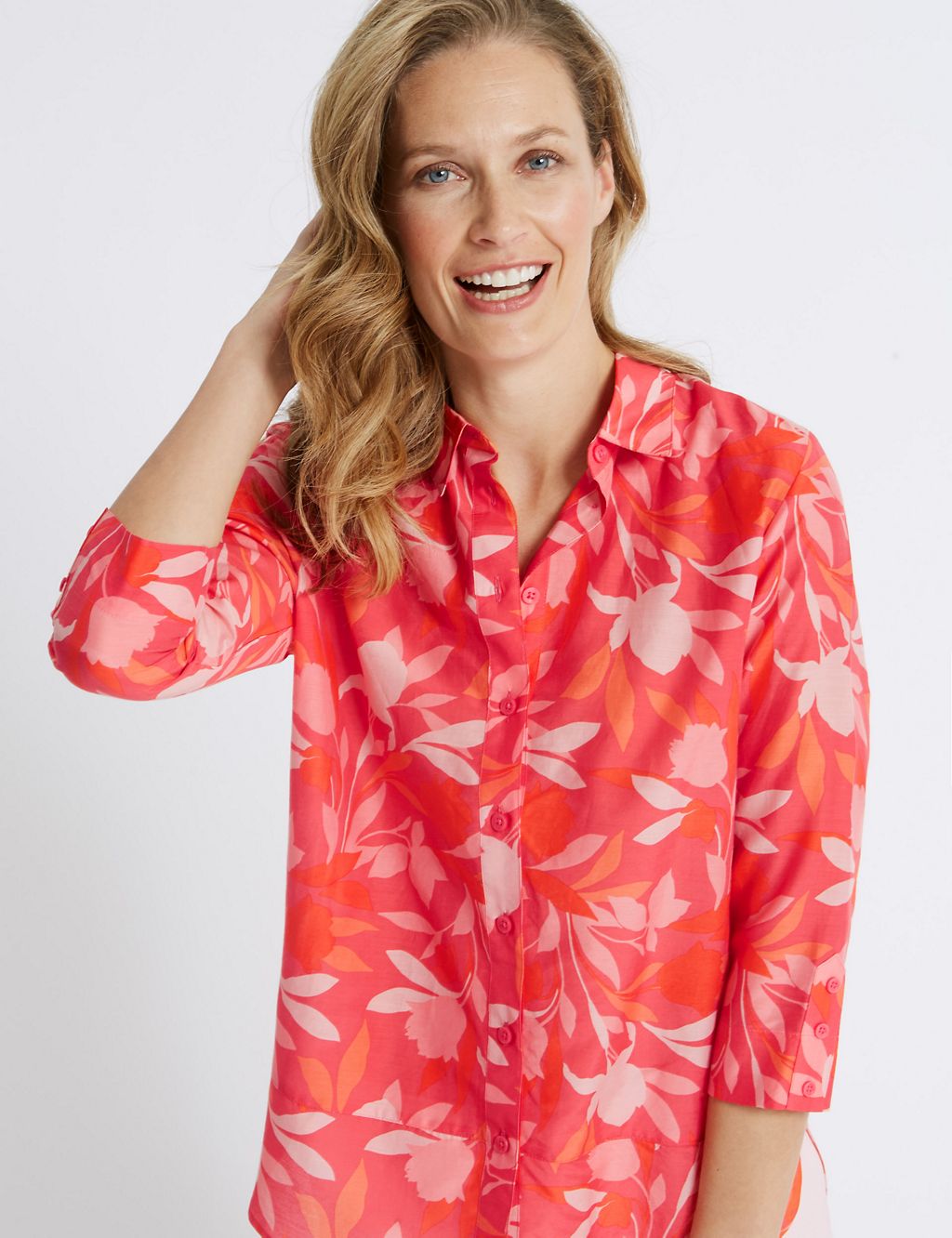 Cotton Rich Floral Print Shirt with Silk 2 of 5