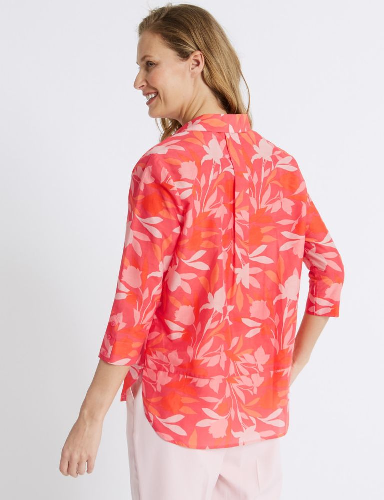 Cotton Rich Floral Print Shirt with Silk 4 of 5