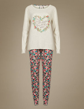 Cotton Rich Floral Pyjamas Image 2 of 5