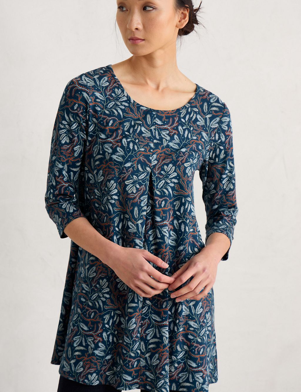 Cotton Rich Floral Round Neck Tunic 2 of 5