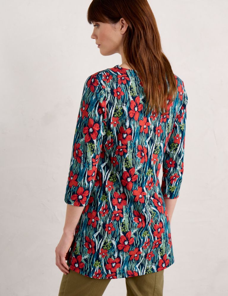 Cotton Rich Floral Round Neck Tunic 4 of 5