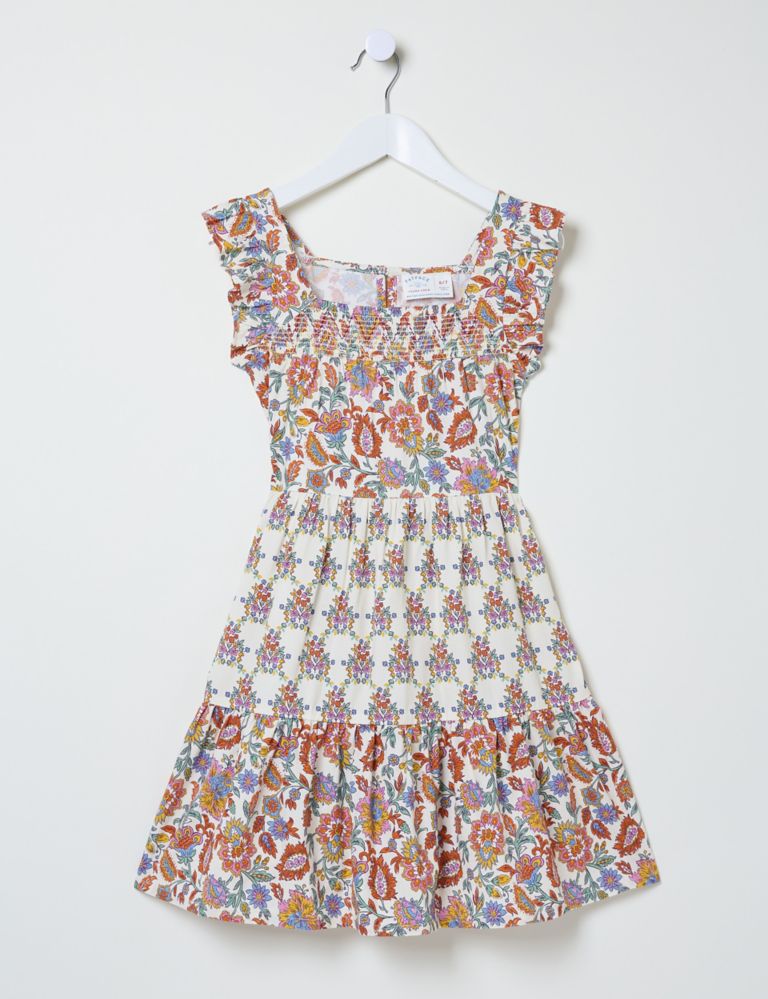 Cotton Rich Floral Shirred Dress (3-13 Yrs) 2 of 4