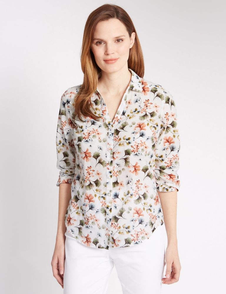 Cotton Rich Floral Shirt with Silk 1 of 4