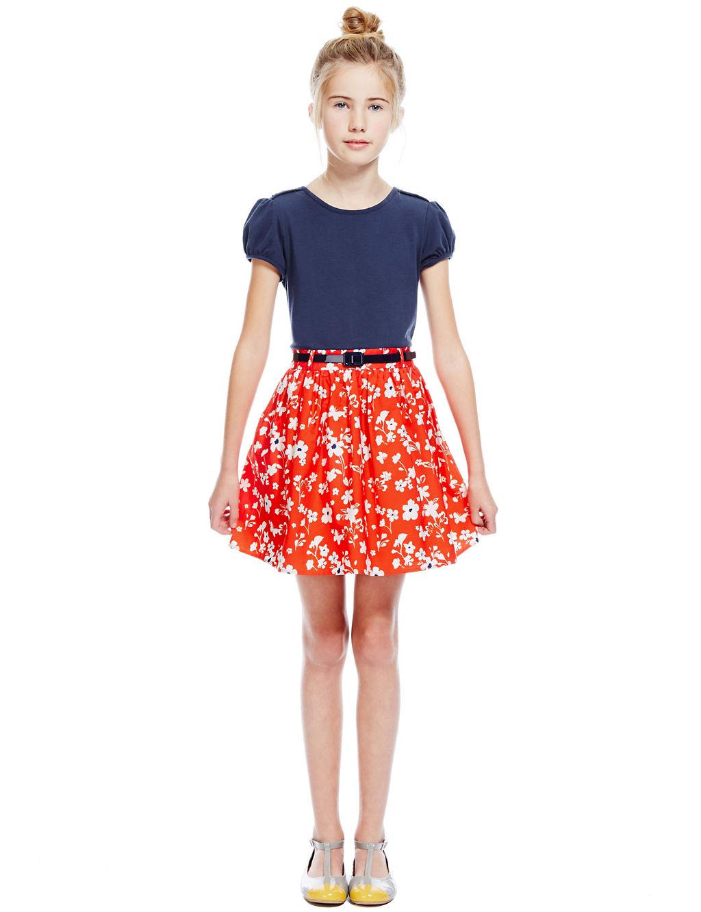 Cotton Rich Floral Skirt Dress with Belt (5-14 Years) 3 of 3