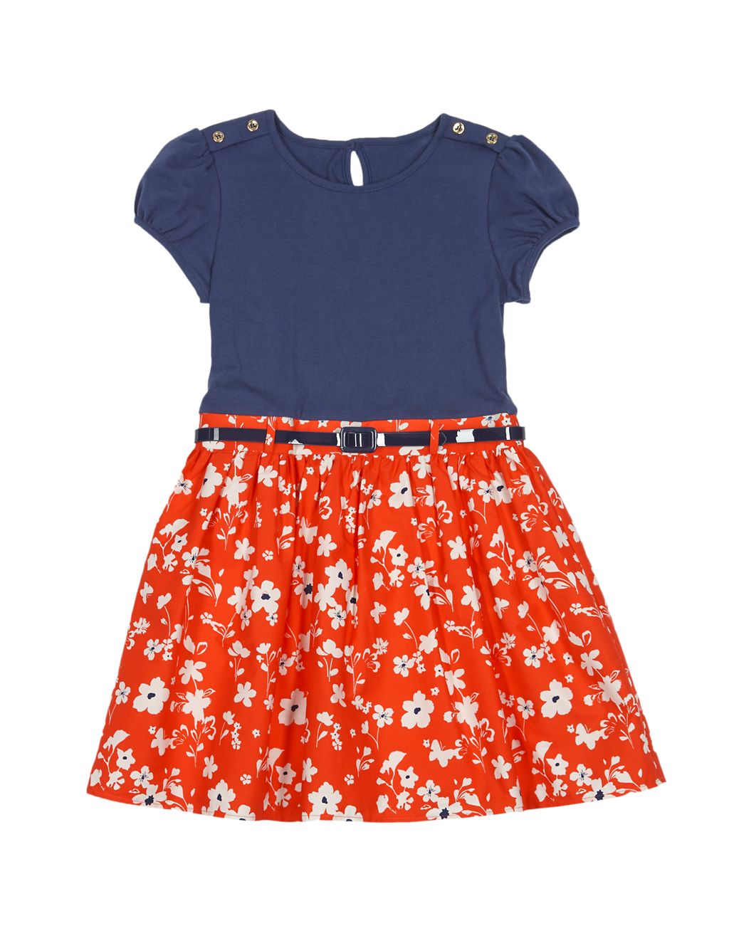Cotton Rich Floral Skirt Dress with Belt (5-14 Years) 1 of 3