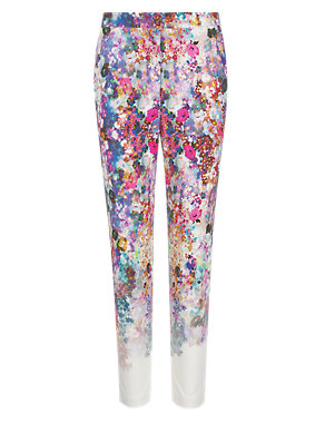 Cotton Rich Floral Tapered Leg Trousers Image 2 of 4