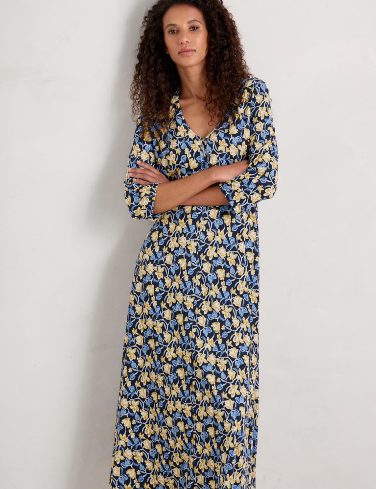 Cotton Rich Floral V Neck Midi Tea Dress Seasalt Cornwall M S