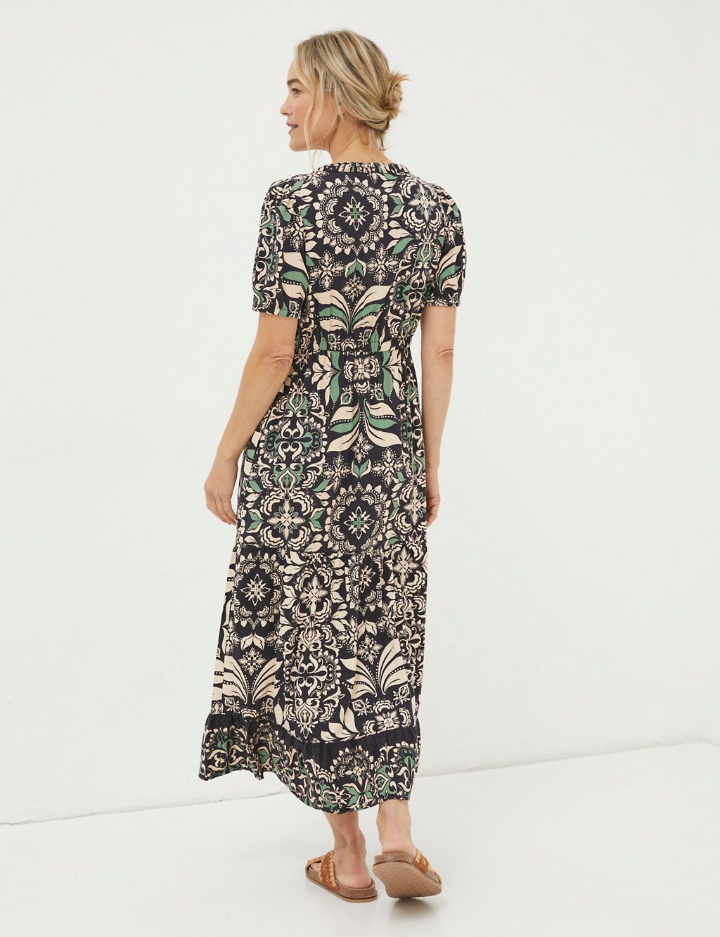 Cotton Rich Floral V-Neck Midi Waisted Dress 2 of 5