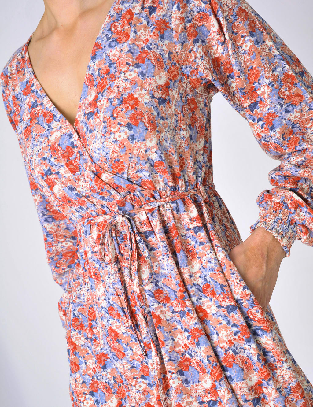 Cotton Rich Floral VNeck Midi Wrap Dress Burgs M&S