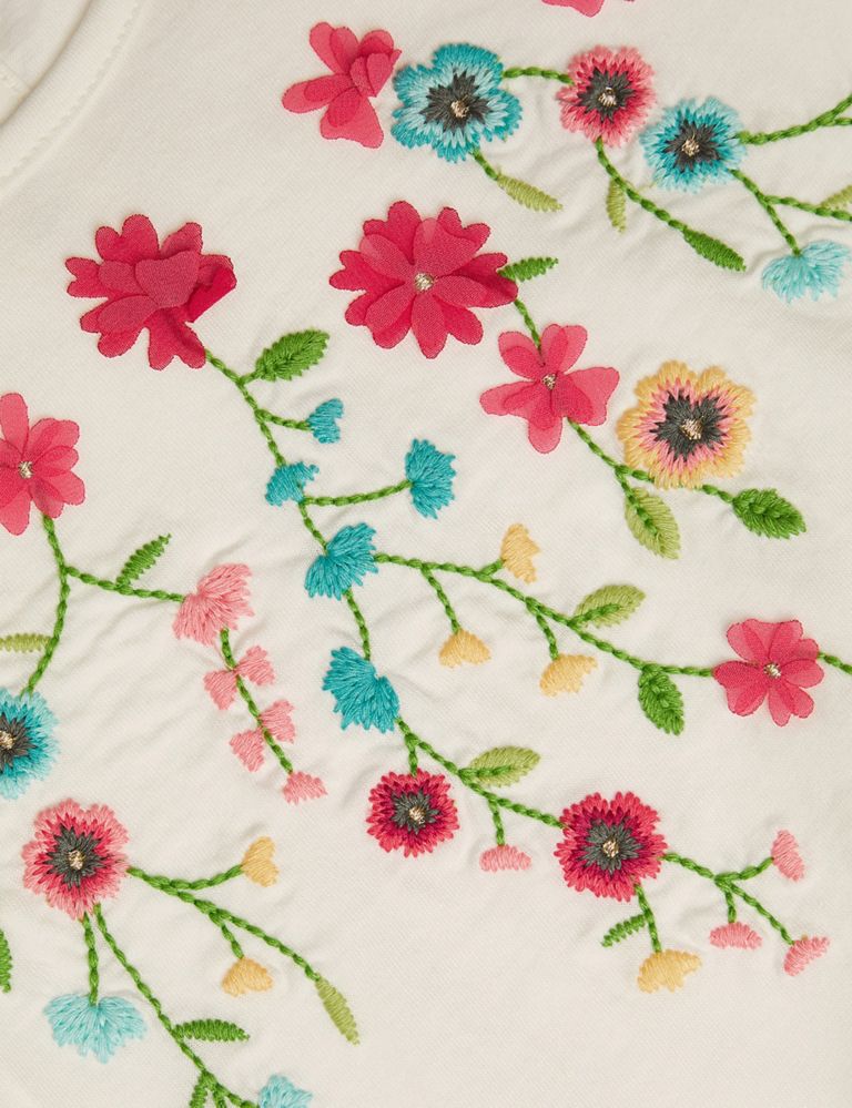 Cotton Rich Flower Embroidered Top (3-13 Yrs) 3 of 3