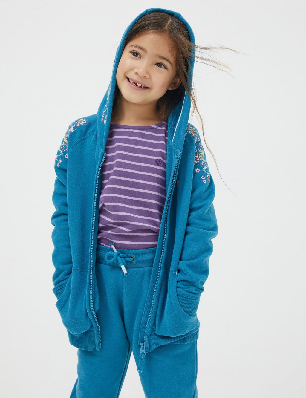 Cotton Rich Flower Embroidered Zip Hoodie (3-13 Yrs) | FatFace | M&S