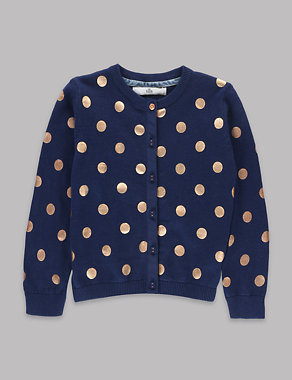 Cotton Rich Foil Spot Cardigan with Cashmere (1-7 Years) Image 2 of 3
