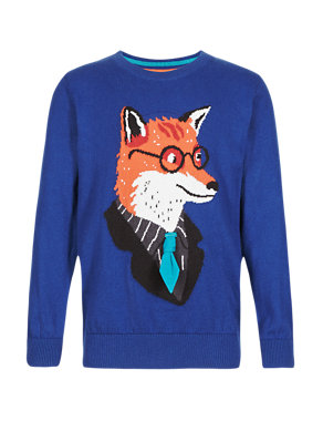 Cotton Rich Fox Intarsia Jumper with Cashmere (1-7 Years) Image 2 of 3