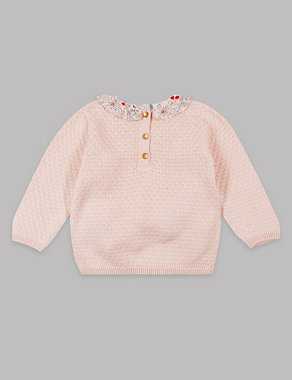 Cotton Rich Frill Collar Knitted Jumper Image 2 of 3