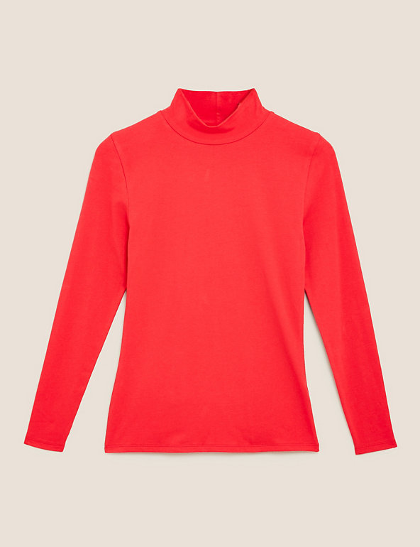 Cotton Rich Funnel Neck Fitted Top Image 1 of 1