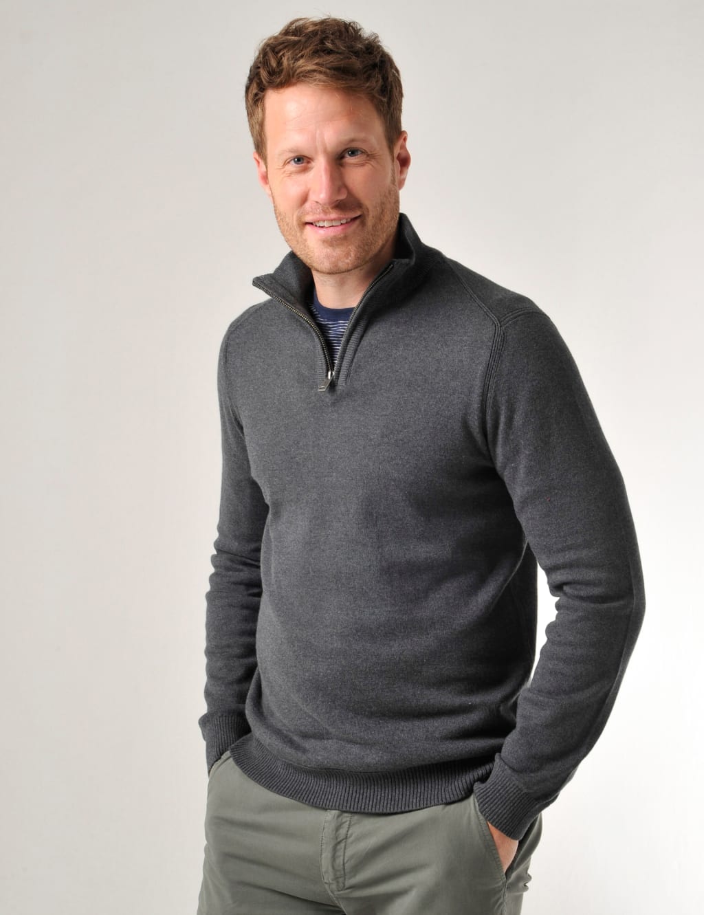 Cotton Rich Funnel Neck Half Zip Jumper 1 of 4