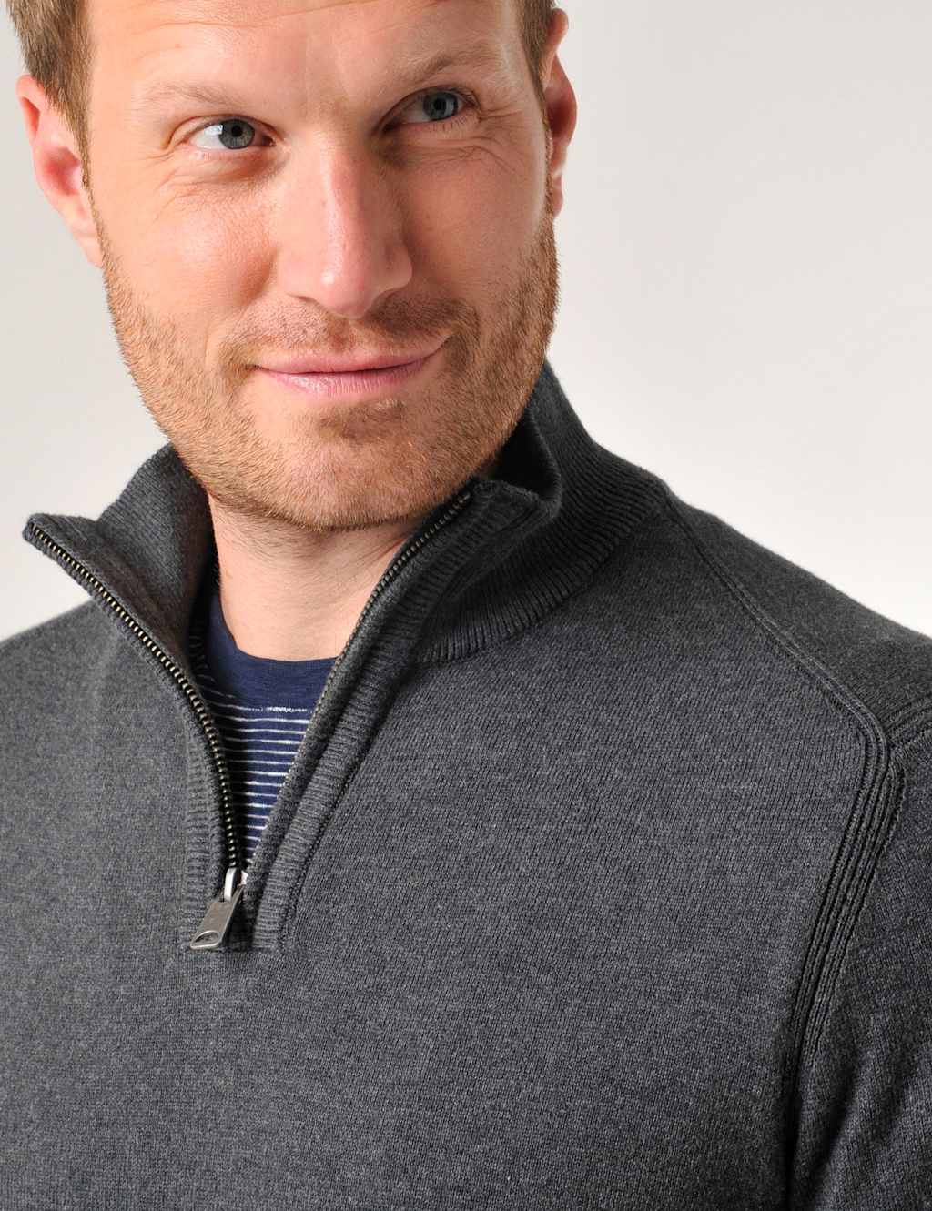Cotton Rich Funnel Neck Half Zip Jumper 2 of 4