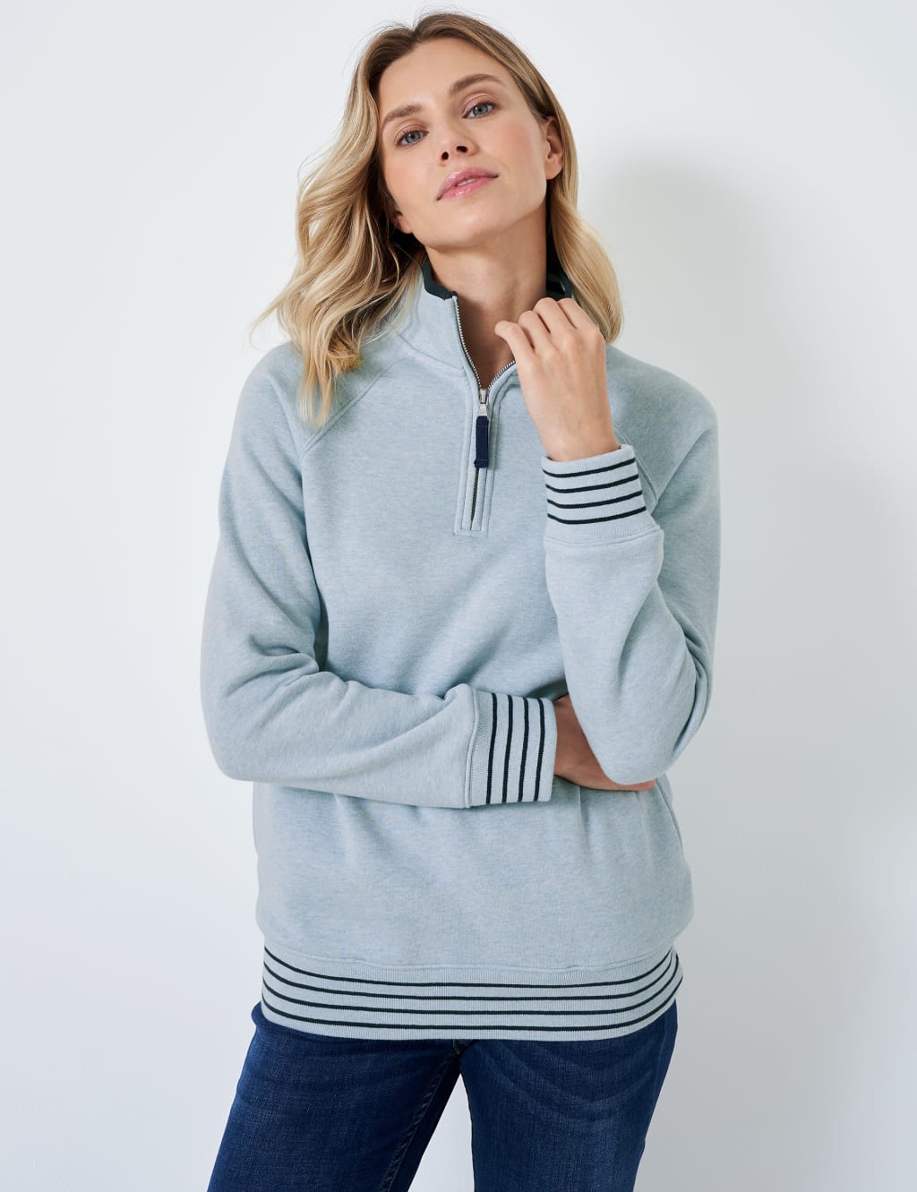 Cotton Rich Funnel Neck Half Zip Sweatshirt | Crew Clothing | M&S