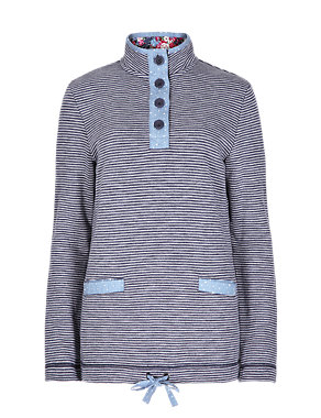 Cotton Rich Funnel Neck Striped Fleece Top Image 2 of 4