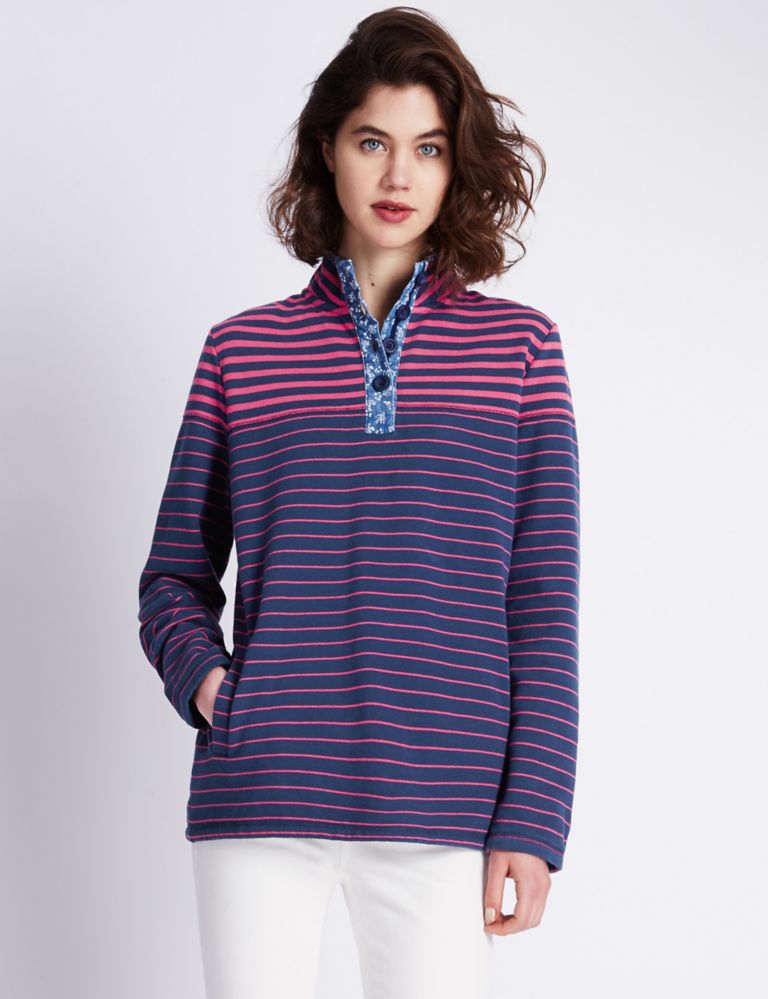Cotton Rich Funnel Neck Striped Top 1 of 3